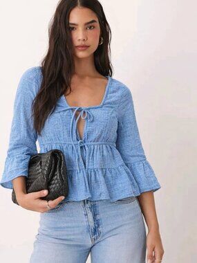 Zara Ruffle Tie Peplum Blouse